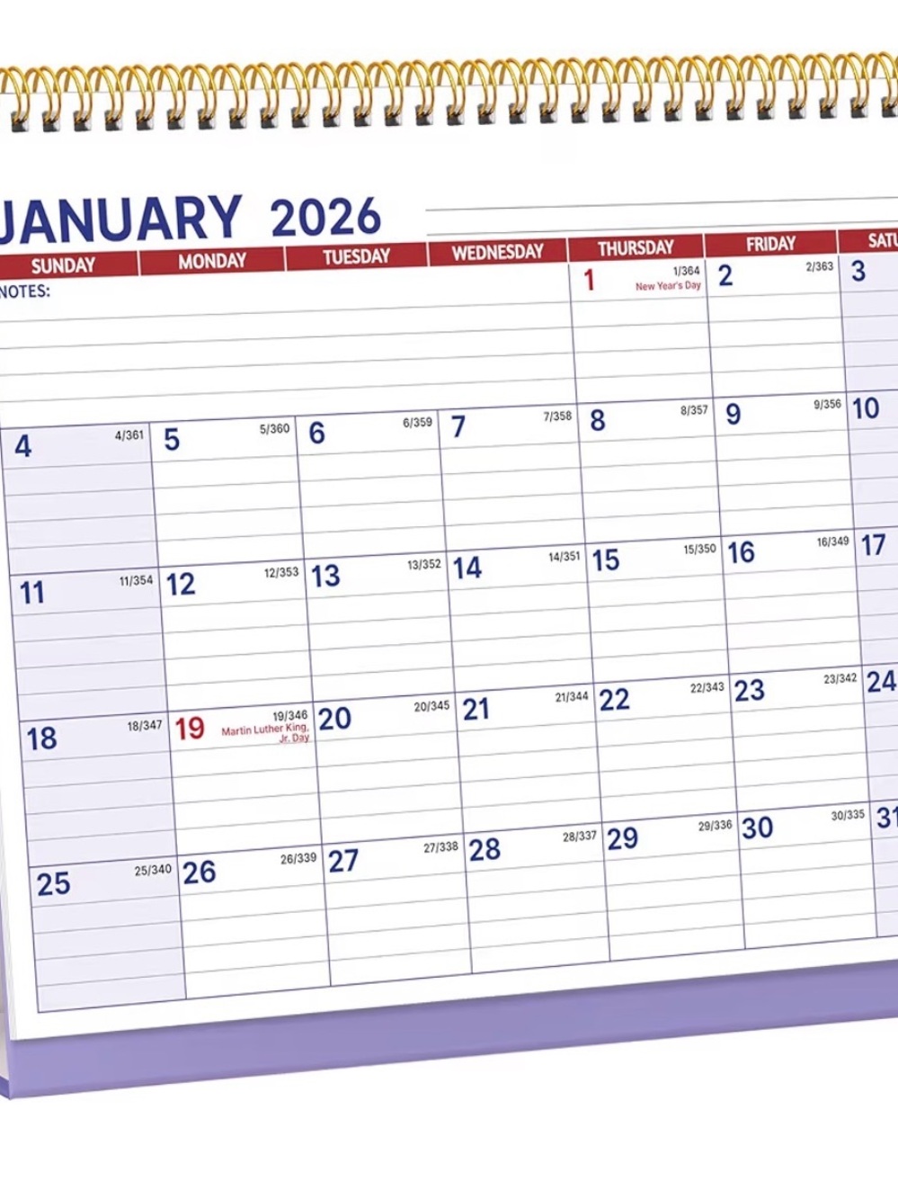 Undated Purple Desk Calendar Wall Planner - Home Office